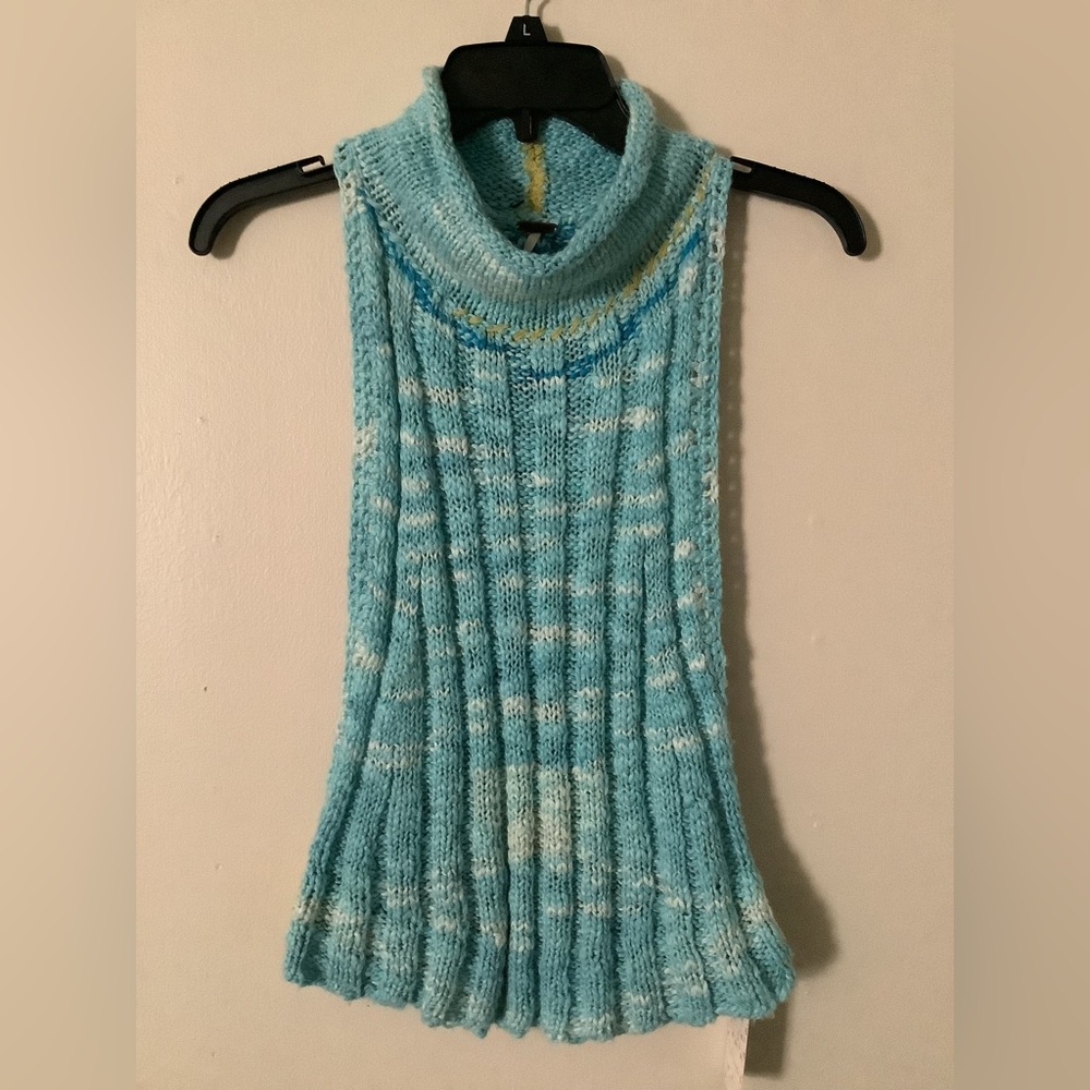 NWT Free People Blue Combo Sexy Open Back Cowl Neck Sweater Size S